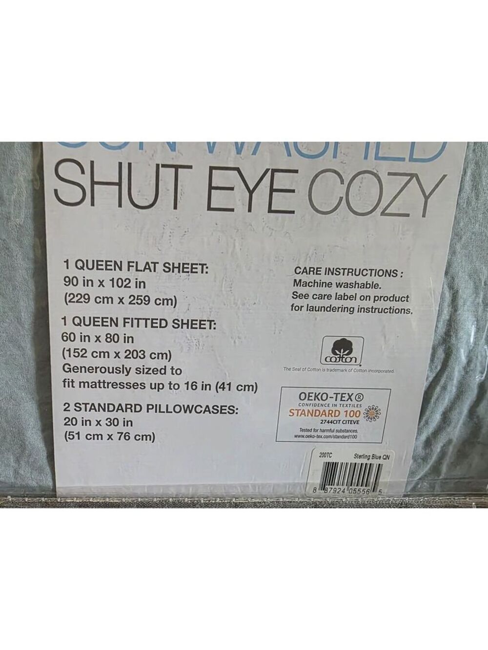 Shut Eye Cozy Queen Sheet Set 4pc Sterling Blue Cotton Percale New NIP - Picture 3 of 4